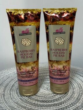 BBW Raspberry Holiday Pie Bar Body Cream Set of 2 NWT